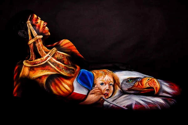 attentats-paris-bodypaint-Angela Rene Roberts, Model - Gina Starr, Title - _Paris, We Are With You_ Photo Cully Firmin